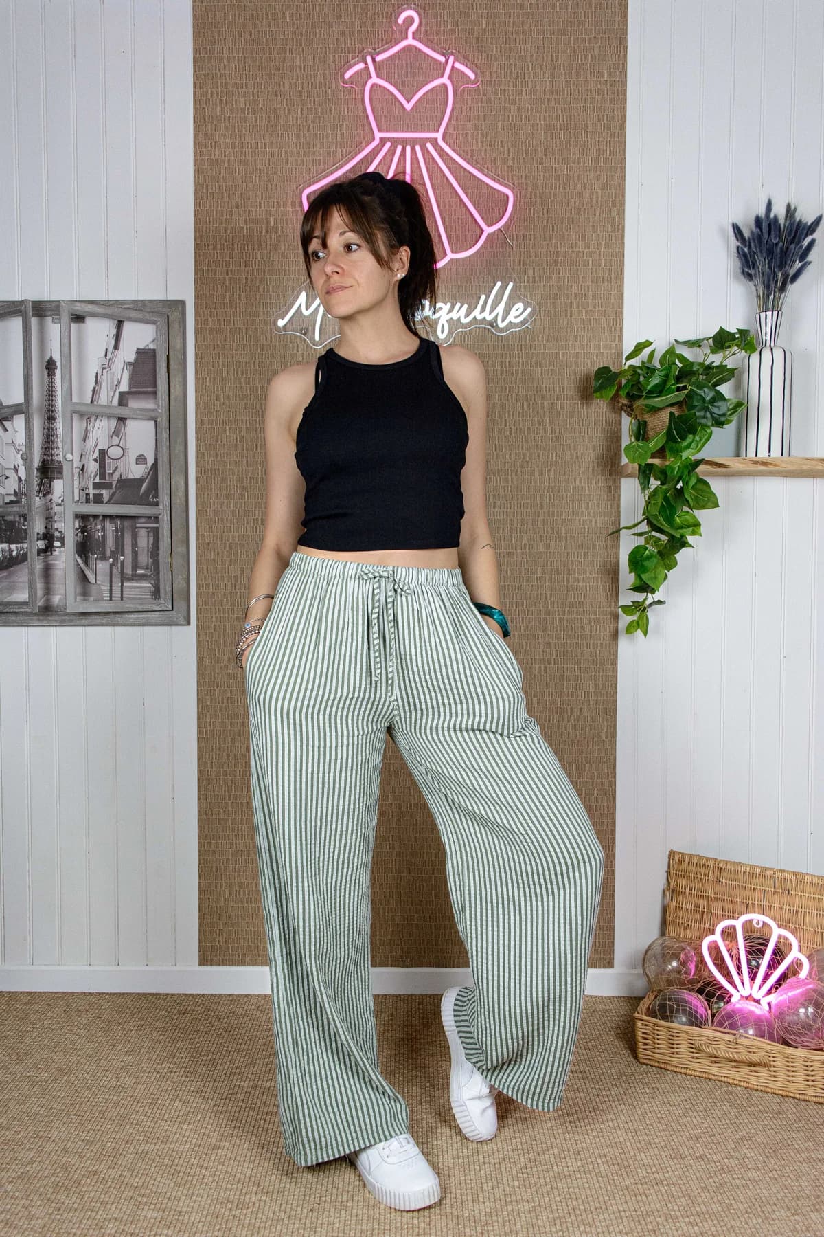 Pantalon Gaze de Coton Rayée